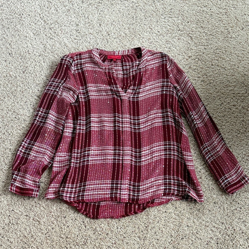 Jennifer Lopez Burgundy Plaid Blouse
